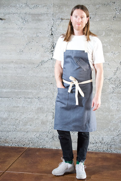 High Quality Handmade Blue Denim Apron, on sale Luxury Kitchen Apron in 100% Cotton, Chef Apron, Japanese Seigaiha Accent, Apron for Men and Women